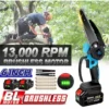 Tronçonneuse à Batterie Mini Scie à Chaîne électroportative 1200W ONEVAN , Mini Tronçonneuse électrique Sans Fil 6 Pouces Pour Makita 18V - Vitesse Réglable Pour La Coupe Du Bois - Bleu - Avec 2*batteries + 4*chaines Or + 2*guide