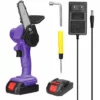 TANCYCO Scies D'élagage électriques à Batterie Au Lithium Rechargeable 21 V 4 Pouces Petit Moteur De Brosse De Tronçonneuse à Fendre Le Bois Outil électrique à Une Main Pour Le Travail Du Bois (Violet)