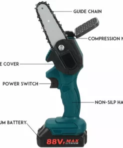 Fantablau 800W Mini Tron?onneuse électrique Sans Fil 4 Pouces Tron?onneuse Sans Fil Portable Avec 2 Batteries 88V 2500mah -Tronçonneuse et accessoire Soldes 2022 67287146 2