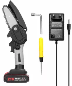 LIFCAUSAL Scies D'élagage électriques Portables 21V 4 Pouces Petit Moteur De Brosse De Tronçonneuse à Fendre Le Bois Outil De Travail Du Bois à Une Main Pour Jardin Verger Modèles Noirs Et Gris Avec Une Batterie Et Une Charge