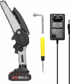 LIFCAUSAL Scies D'élagage électriques Portables 21V 6 Pouces Petit Moteur De Brosse De Tronçonneuse à Fendre Le Bois Outil De Travail Du Bois à Une Main Pour Jardin Verger Modèles Noirs Et Gris, Une Batterie Et Une Charge