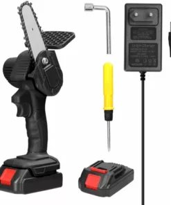 LIFCAUSAL 21V 4inch Batterie Au Lithium Rechargeable Scies à élaguer électriques Petit Moteur De Brosse De Tronçonneuse à Fendre Le Bois Outil électrique à Une Main Pour Le Travail Du Bois Pour Jardin Verger Deux Batteries Et Une Charge, Noir