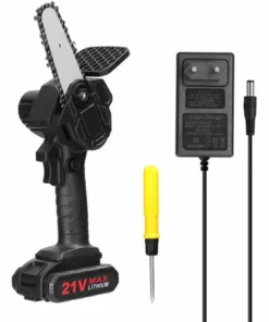 LIFCAUSAL 21V 500W 4 Pouces Batterie Au Lithium Rechargeable Scies à élaguer électriques Petit Moteur De Brosse De Tronçonneuse à Fendre Le Bois Outil électrique à Une Main Pour Le Travail Du Bois Pour Jardin Verger Une Batterie Et Une Charge