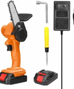 LIFCAUSAL Scies à élaguer électriques à Batterie Au Lithium Rechargeable 21V 4 Pouces Portable Petit Moteur De Brosse De Tronçonneuse à Fendre Le Bois Outil électrique à Une Main Pour Le Travail Du Bois Pour Jardin Verger Deux Batteries Et Une Charge, Jaune