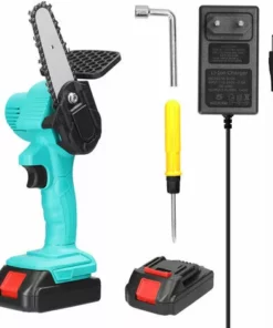 QERSTA Scies à élaguer électriques à Batterie Au Lithium Rechargeable 21V 4 Pouces Petit Moteur De Brosse De Tronçonneuse à Fendre Le Bois Outil électrique à Une Main Pour Le Travail Du Bois (Vert)