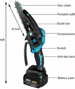 Tronçonneuse à Batterie Mini Scie à Chaîne électroportative ONEVAN , Mini Tronçonneuse électrique Avec 2*batteires, 2*chaines Et 1*guides + Ventilateur De Poêle à 6 Lames Avec Thermometre -Tronçonneuse et accessoire Soldes 2022 68155460 3